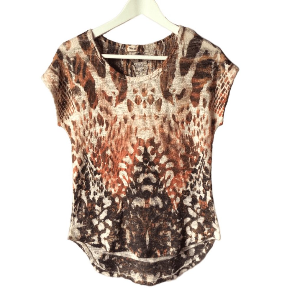 Ginger G Animal Print Knit Top M